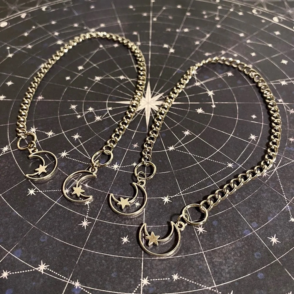 Silver Moon & Star Charm Anklet Chains for Boots & Skates - Picture 2 of 5